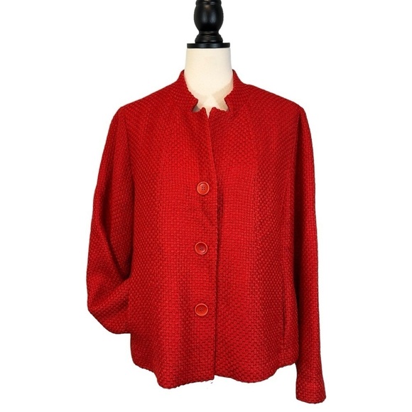 Eileen Fisher Jackets & Blazers - Eileen Fisher Red Jacket Basket Weave Quilted Button Front Size M B33#45